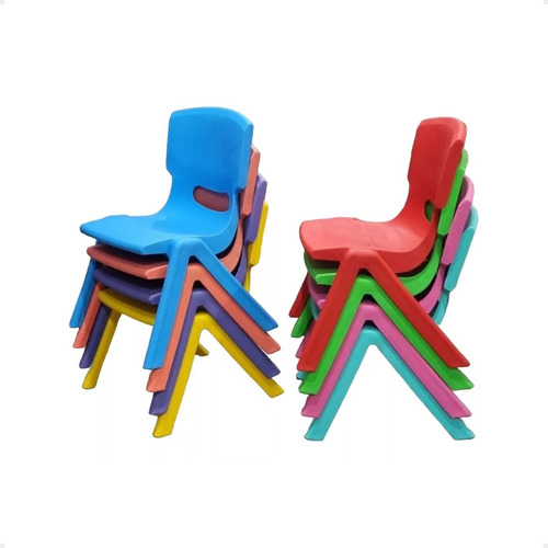 Set X12 Sillas Infantil Niños Plasticas Reforzada Apilable Azul