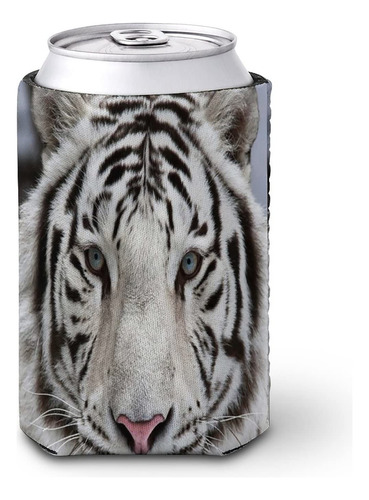 Funda Para Enfriador Lata Blanca Tigre Reutilizabl Divertido