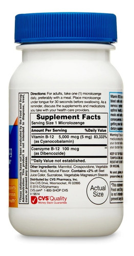 Vitamin B12 Cvs Health 5000 Mcg 30 Micropastillas Sublingual