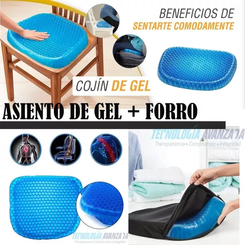 Asiento Cojín Gel Refrescante Auto Oficina + Funda Negra Lavable