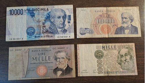 Italia Billetes X 4 Incluye 1000 Liras 1965. Usados !!!