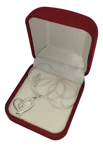 Cadena Collar Corazon Diamante Plata 925 Incluye Caja Regalo