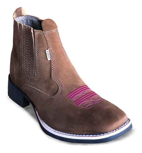 Bota Feminina Bico Quadrado Couro Rodeio Vaquejada Agro Top