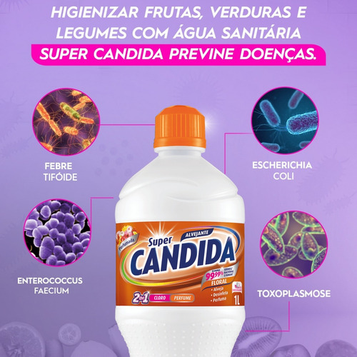 3 Unid. Água Sanitária Super Cândida Perfumada Floral 1 L