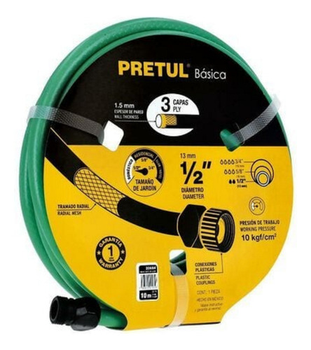 Manguera De Agua Pretul 10m 1/2 Modelo 20684 Básica Verde Oscuro