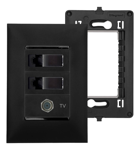 Kit Tomada Rj45 Cat6 Preta Dupla Pial Plus Com Tomada Antena Cor Preto