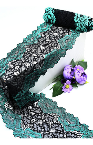 Rollo De Encaje Bicolor Floral De Alta Calidad 7014 Verde Menta