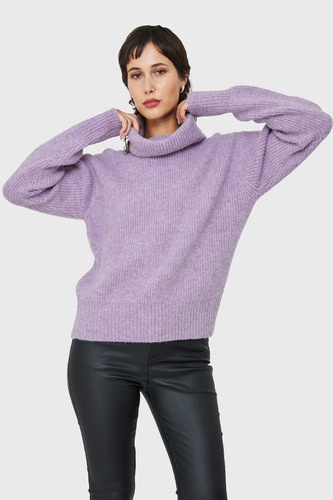 Sweater Acanalado Cuello Alto Lila Nicopoly