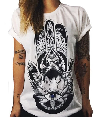 Camisetas Mujer Clasica Estampado Mandala Rock