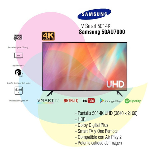 Imagen 2 de 9 de Smart Tv Samsung 50 Crystal 4k Uhd Un50au7000gczb