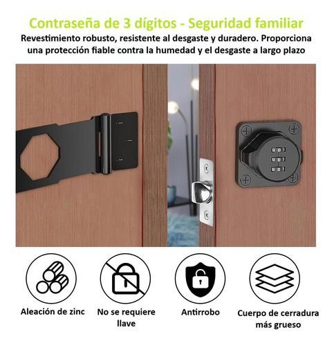 Cerradura De Combinación Sin Llave Bloqueo Puerta Cajon Negro