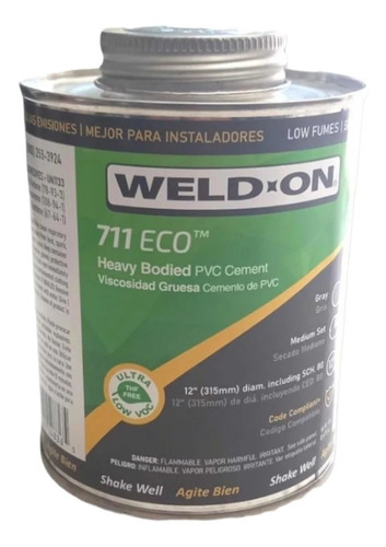 Cemento Weld On 711 Color Gris 1/2lt P/tuberias Alta Presion