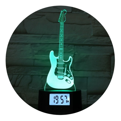 Lámpara 3d Guitarra Eléctrica Base Reloj + C. Remoto + Pilas