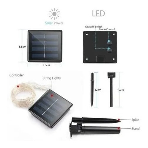Imagen 4 de 8 de Luces Solar Guirnalda 100 Led 10 Metros