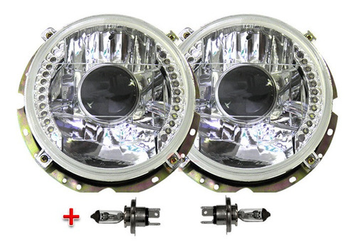 Faros Cromados Lupa Leds Para Vw Sedan Vocho C Focos