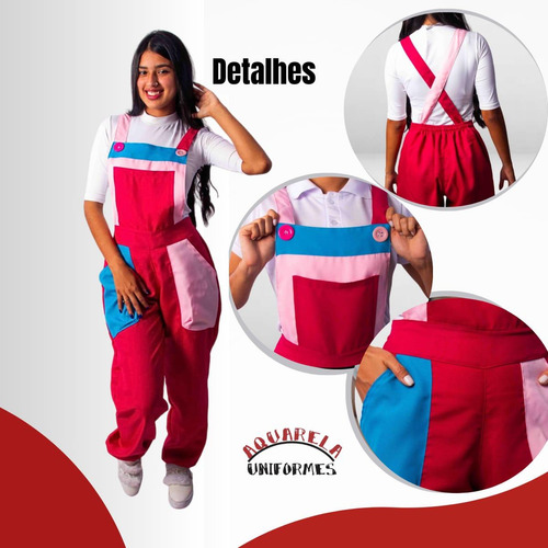 Macacão Colorido Para Monitores De Festas Infantis Vermelho Fúcsia P