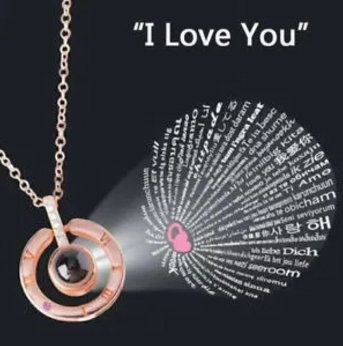 Collar Te Amo 100 Idiomas + Cajita De Regalo Cadena Colgante