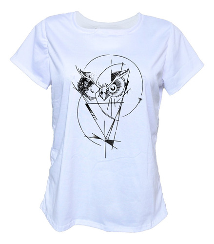 Blusa Playera Casual Mujer Animal Buho Abstacto Lineas