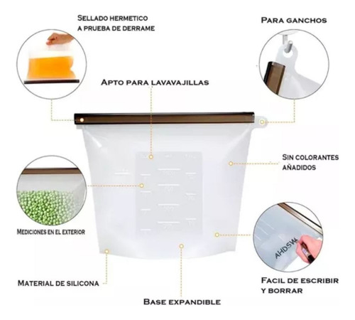 Bolsas De Silicona Reutilizable Set 240 360 500 1000 1500 Ml