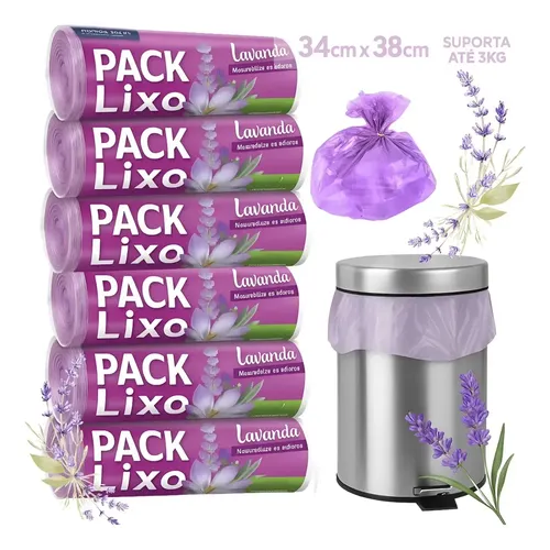 Kit 6 Sacos de Lixo Perfumados Lavanda 240 Unidades