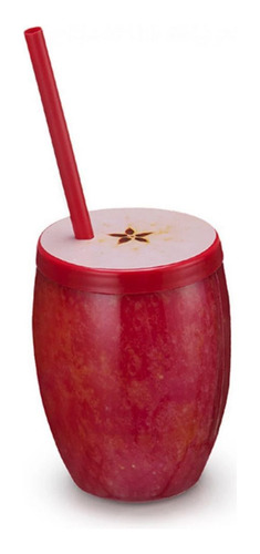 Copo Fruta Maça Com Canudo 650 Ml Vermelho