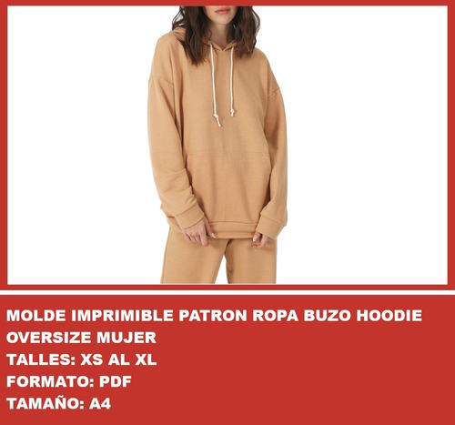 Molde Imprimible Patron Ropa Buzo Hoodie Oversize Mujer 2x1