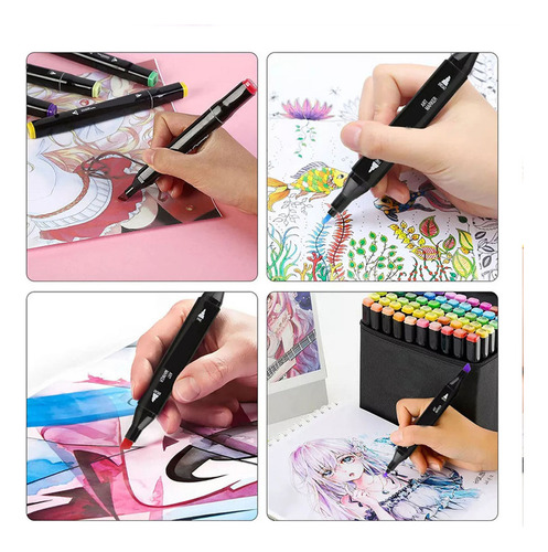 Kit Estojo Canetinhas 36 Cores Escolar Desenhos Ponta Dupla