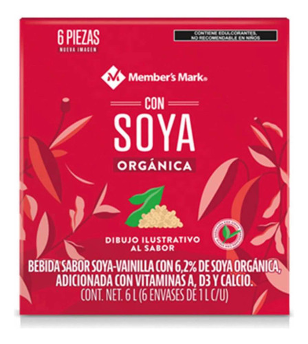 Leche Soya Sabor Vainilla Orgánica Members Mark 6pz 1l C/u