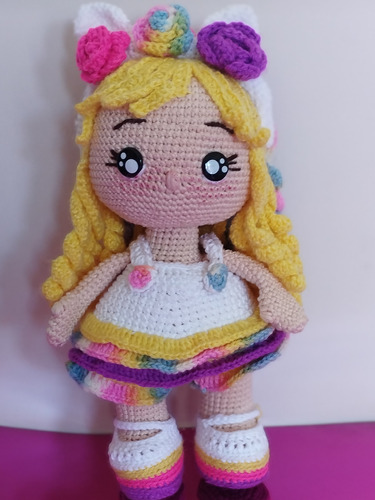 Bella Muñeca Unicornio Tejida A Crochet 