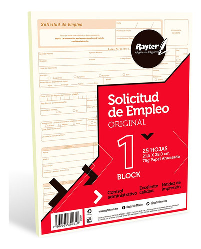 Solicitud De Empleo Rayter Tamaño Carta Talonario 25 Hojas