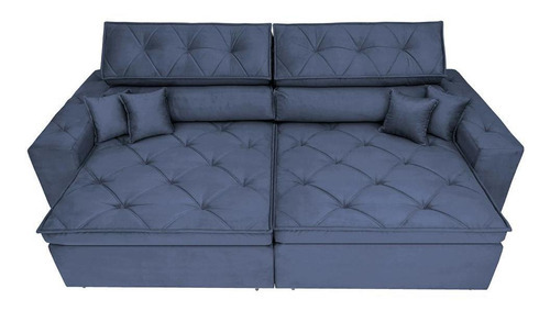 Sofá Retrátil e Reclinável 3,12m com Molas Cama inBox Estilo Suede Velusoft Azul