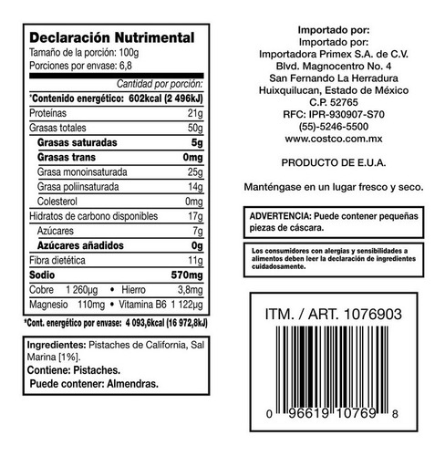 Kirkland Signature Pistaches Sin Cáscara Tostados Y Salados