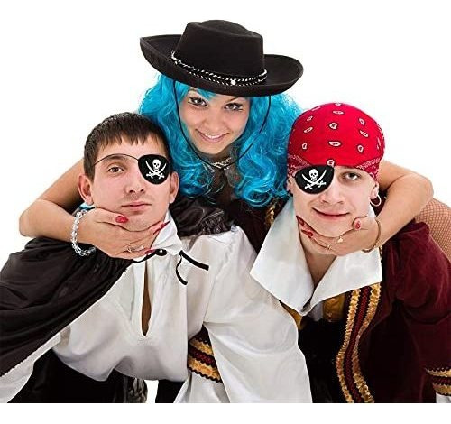 Paquete con 24 parches negros para ojos de caribe con forma de calavera con forma de ojo de pirata