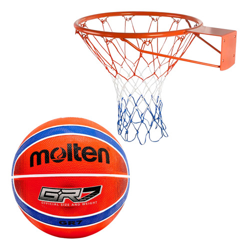 Pelota De Básquet Molten Mod.gr7 Rojo + Aro De Básquet N°7