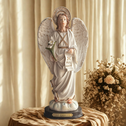 Imagem Anjo São Gabriel 30cm Resina Importada Branco