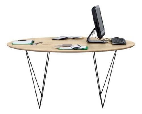 Sinaloa Mesa De Comedor Redonda Madera De Encino, Base Negro Tapa Encino