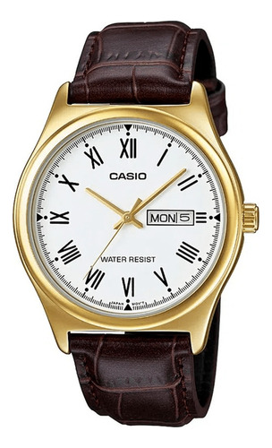 Reloj Casio Mtp-v006gl Carcasa Acero Malla Cuero Wr Cristal 