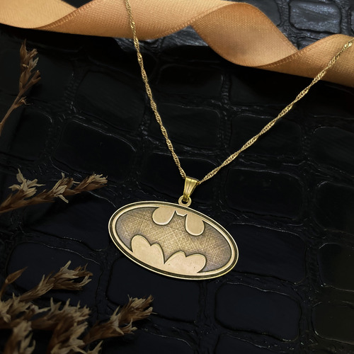 Cadena Y Dije Logo Batman Comics Héroe Oro 18k Amarillo 40 Cm