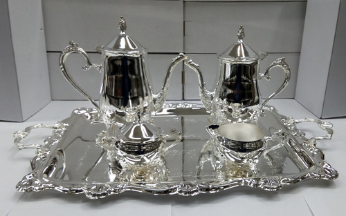 Bandeja Jarras Cremera Azucarera Baño De Plata Set Completo