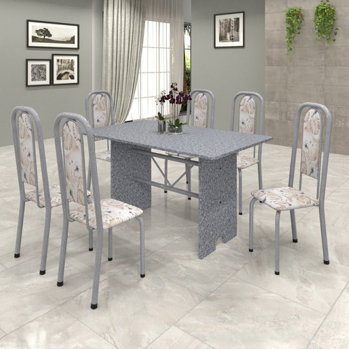 Conjunto De Mesa 140x75cm Tampo Granito Com 6 Cadeiras Wt