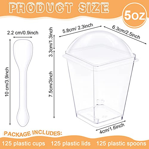 5 Oz Clear Plastic Dessert Cups With Lids And Tasting S...