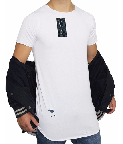 Camiseta Larga Rotos Azar  Car010 - Blanco