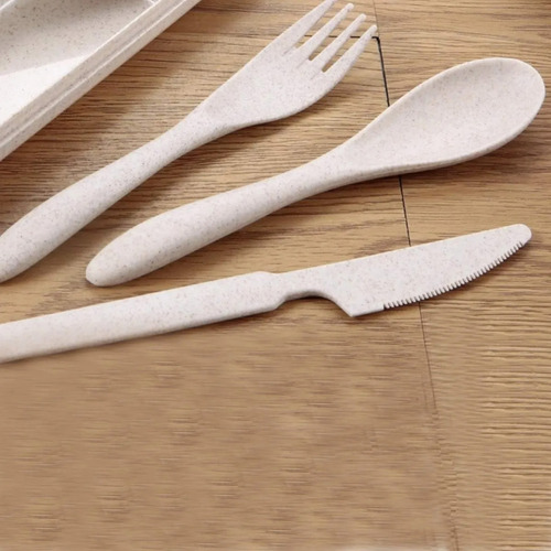 Aleissi Set Cubiertos Cuchara Tenedor Cuchillo Portatil Lunc Color Beige