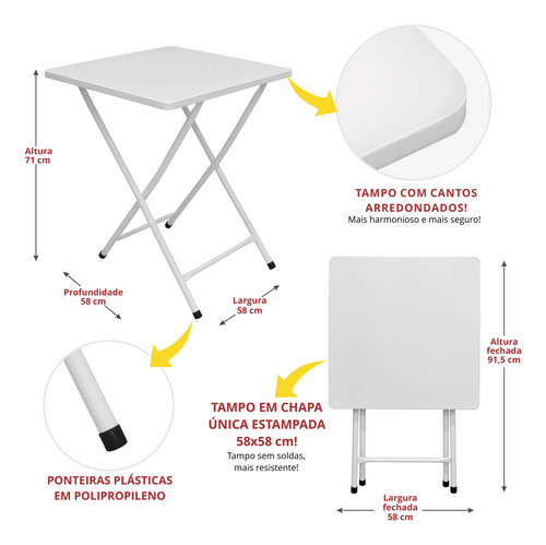 Conjunto De Mesa C/ 4 Cadeiras Dobráveis De Bar Branca