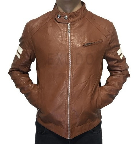 Chaqueta Eco Cuero Hombre, Slim Fit,  Cafe  Envió Gratis