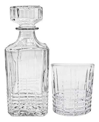 Juego Decantador Whisky De 730 Ml Y 4 Vasos De Vidrio 354 Ml Color Transparente