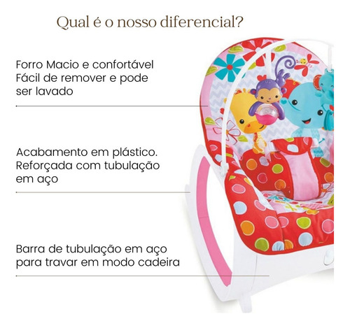 Cadeirinha de descanso para bebê musical Safari vermelha vibra e toca melodias acompanha acessórios e brinquedos colorbaby