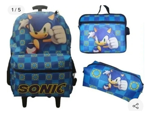 Kit Completo Mochila Sonic Infantil Juvenil Aulas Meninos Cor Azul