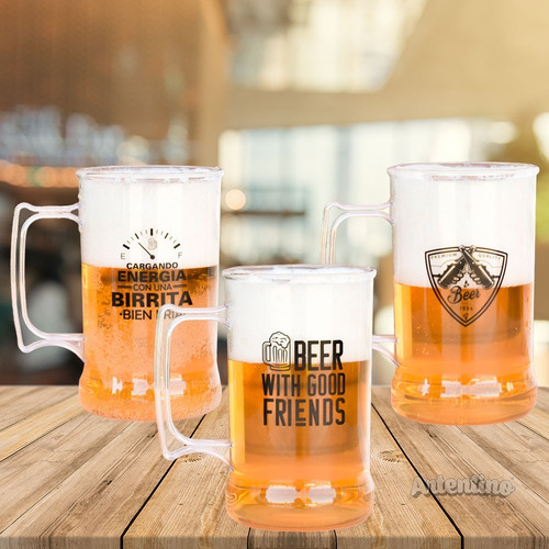 Imagen 2 de 10 de 3 Vaso Chopp Cerveza Acrilico Regalo Original Amigos Tragos