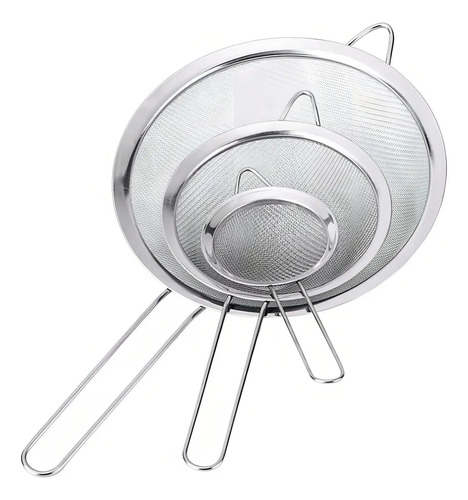 Jogo 3 Peneiras P M G Em Casa Tem Aço Inox Luxo Utensílios De Cozinha